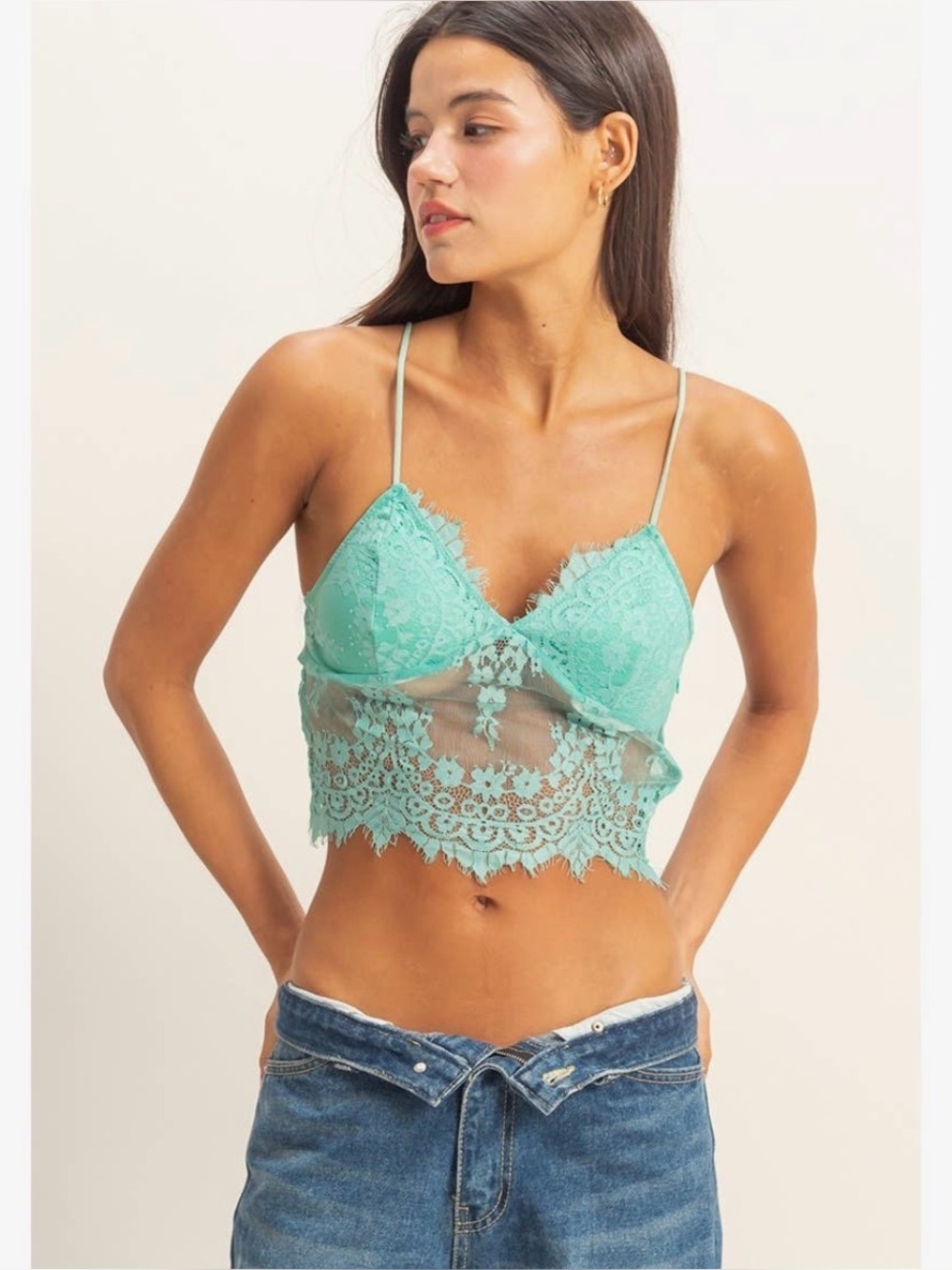 HYFVE Lace Bandeau Bralette in Aqua Green